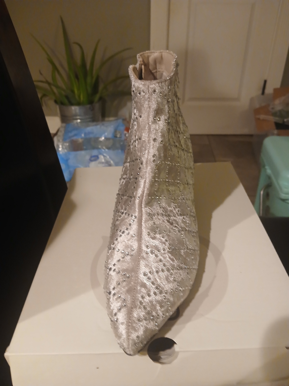 Embellished Silver Pointed Toe Ankle Boots